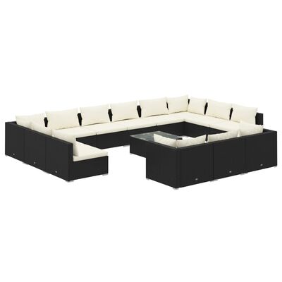 vidaXL 14 Piece Patio Lounge Set with Cushions Black Poly Rattan