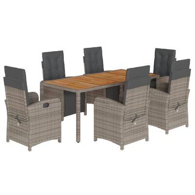 vidaXL 7 Piece Patio Dining Set with Cushions Gray Poly Rattan