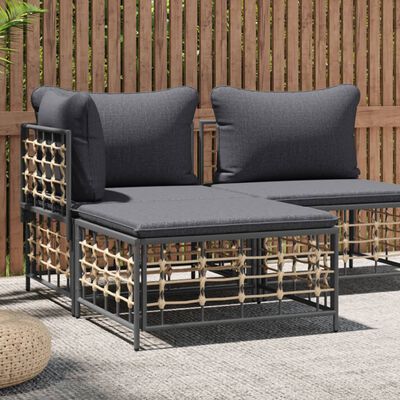 vidaXL Patio Footstool with Dark Gray Cushion Poly Rattan