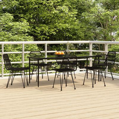 vidaXL 7 Piece Patio Dining Set Black Poly Rattan