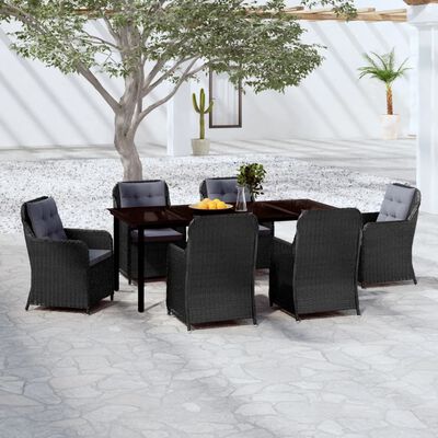 vidaXL 7 Piece Patio Dining Set Black