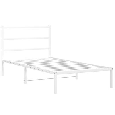 vidaXL Metal Bed Frame without Mattress with Headboard White 39.4"x78.7"