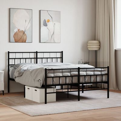 vidaXL Metal Bed Frame without Mattress with Footboard Black 59.1"x78.7"