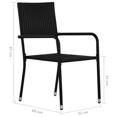 vidaXL Patio Dining Chairs 2 pcs Stackable Black Poly Rattan