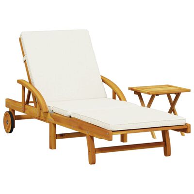 vidaXL Sun Lounger with Cushion and Table Solid Wood Acacia