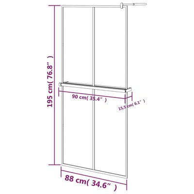 vidaXL Walk-in Shower Wall with Shelf Black 35.4"x76.8" ESG Glass&Aluminum