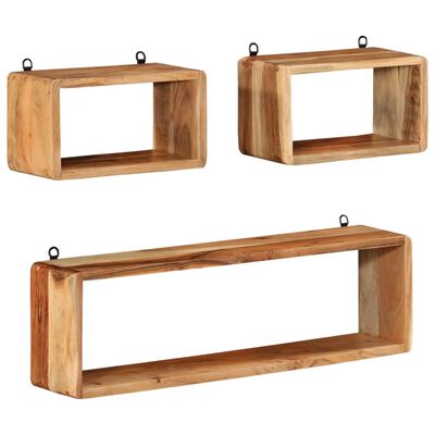 vidaXL 3 Piece Wall Cube Shelf Set Solid Acacia Wood