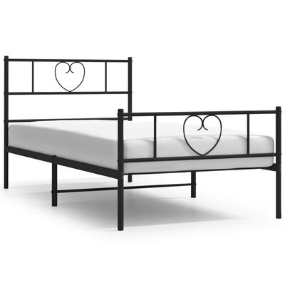 vidaXL Metal Bed Frame without Mattress with Footboard Black 39.4"x74.8"