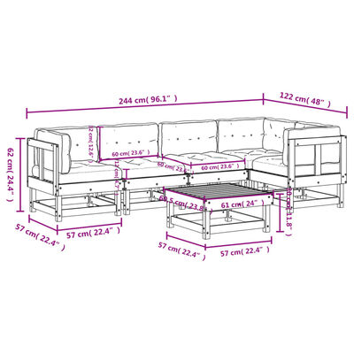 vidaXL 6 Piece Patio Lounge Set with Cushions White Solid Wood