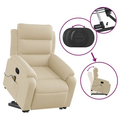 vidaXL Stand up Massage Recliner Chair Cream Fabric