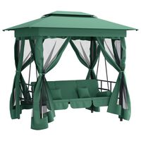 vidaXL Garden Gazebo with Convertible Swing Bench Green Fabric&Steel