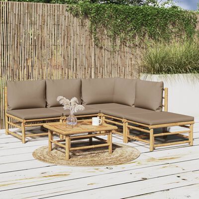 vidaXL 6 Piece Patio Lounge Set with Taupe Cushions Bamboo