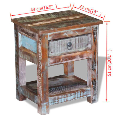 vidaXL Side Table with 1 Drawer Solid Reclaimed Wood 17"x13"x20"