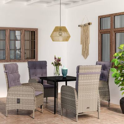 vidaXL 5 Piece Patio Dining Set with Cushions Gray and Black