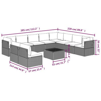 vidaXL 11 Piece Patio Lounge Set with Cushions Gray Poly Rattan