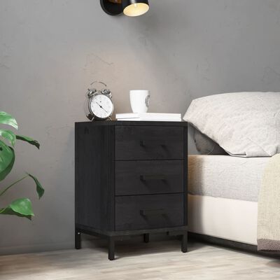 vidaXL Bedside Cabinet Black 15.7"x11.8"x21.7" Solid Wood Pine