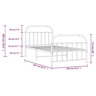 vidaXL Metal Bed Frame without Mattress with Footboard Black 39.4"x78.7"