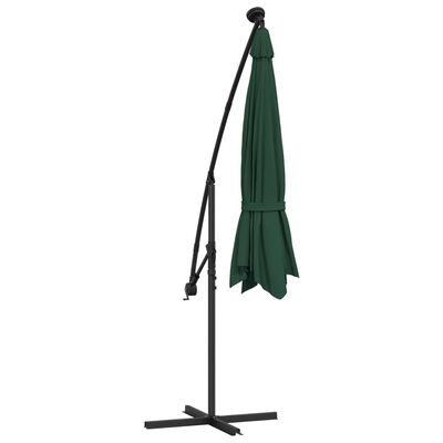 vidaXL Hanging Garden Parasol with LED Lighting 118.1" Green Metal Pole