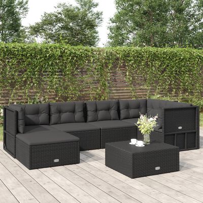 vidaXL 6 Piece Patio Lounge Set with Cushions Black Poly Rattan