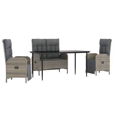 vidaXL 4 Piece Patio Dining Set with Cushions Gray Poly Rattan