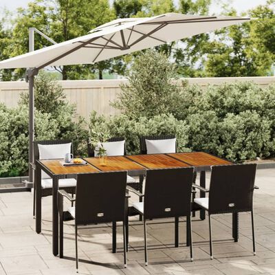 vidaXL 7 Piece Patio Dining Set with Cushions Black Poly Rattan