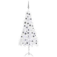 vidaXL Corner Artificial Christmas Tree LEDs&Ball Set White 59.1" PVC