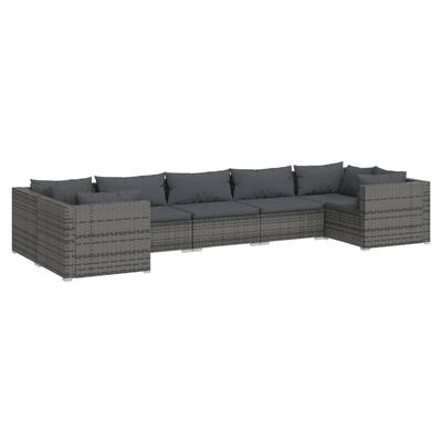 vidaXL 7 Piece Patio Lounge Set with Cushions Poly Rattan Gray