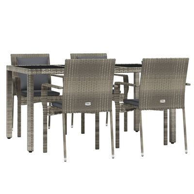 vidaXL 5 Piece Patio Dining Set with Cushions Gray Poly Rattan