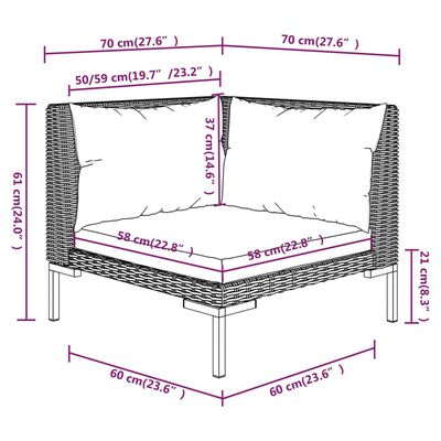 vidaXL 9 Piece Patio Lounge Set with Cushions Poly Rattan Dark Gray