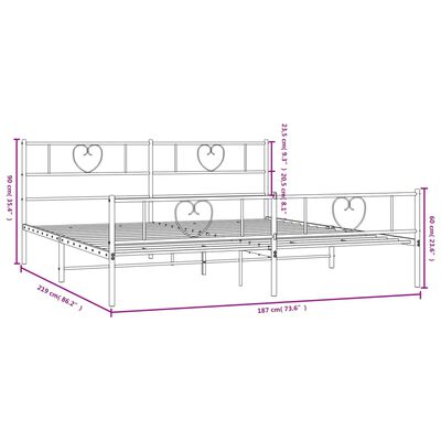 vidaXL Metal Bed Frame without Mattress with Footboard White 72"x83.9"