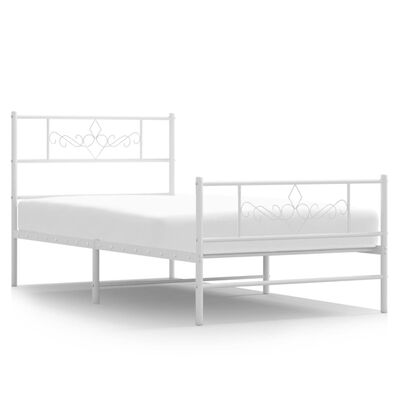 vidaXL Metal Bed Frame without Mattress with Footboard White 39.4"x78.7"