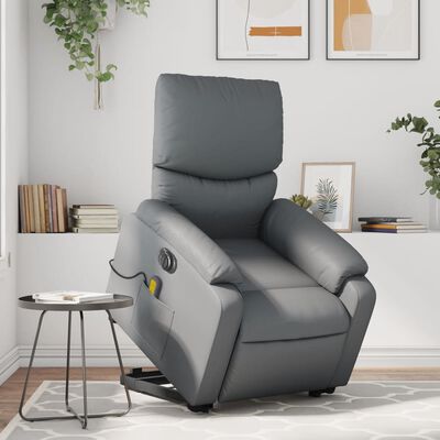 vidaXL Electric Stand up Massage Recliner Chair Gray Faux Leather