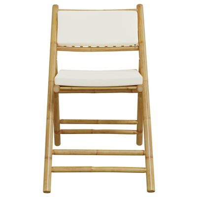 vidaXL 4 Piece Folding Bistro Chairs with Cream White Cushions Bamboo