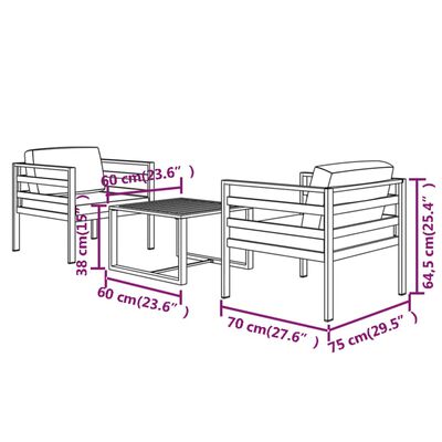 vidaXL 3 Piece Patio Lounge Set with Cushions Aluminum Anthracite