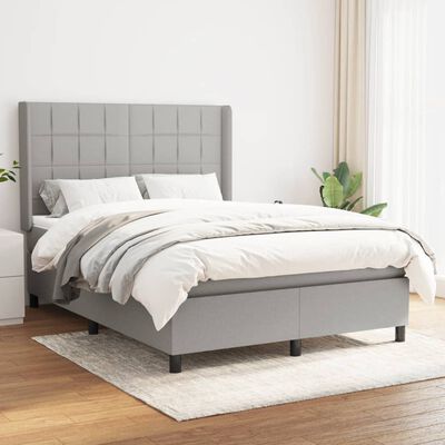 vidaXL Box Spring Bed with Mattress Light Gray Full Fabric