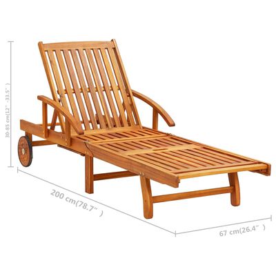 vidaXL Patio Sun Lounger with Table and Cushion Solid Acacia Wood