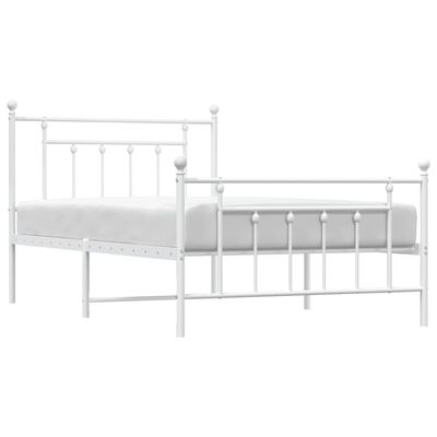 vidaXL Metal Bed Frame without Mattress with Footboard White 39.4"x78.7"