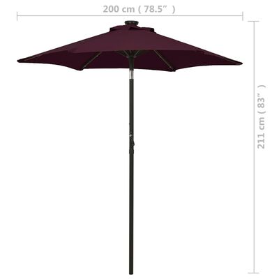 vidaXL Garden Parasol with LED Lights Bordeaux Red 78.7"x83.1" Aluminum