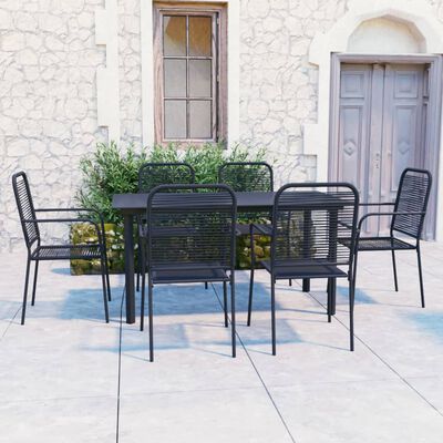 vidaXL 7 Piece Patio Dining Set Black Glass and Steel