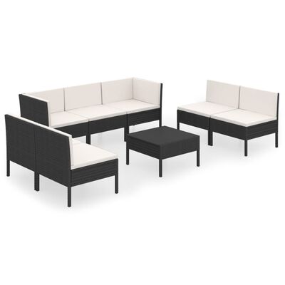 vidaXL 8 Piece Patio Lounge Set with Cushions Poly Rattan Black