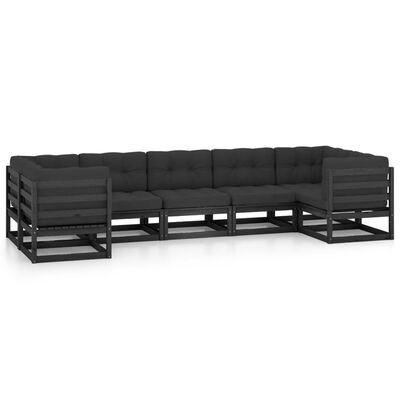 vidaXL 7 Piece Patio Lounge Set with Cushions Black Solid Pinewood