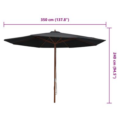 vidaXL Garden Parasol with Wooden Pole 137.8" Black