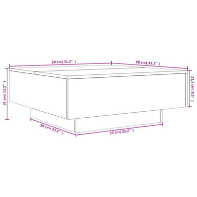 vidaXL Coffee Table with LED Lights White 31.5"x31.5"x12.2"