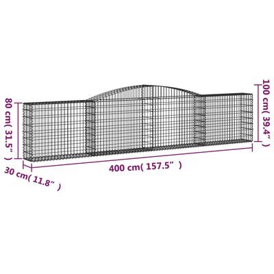 vidaXL Arched Gabion Baskets 10 pcs 157.5"x11.8"x31.5"/39.4" Galvanized Iron