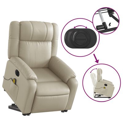 vidaXL Electric Stand up Massage Recliner Chair Cream Faux Leather