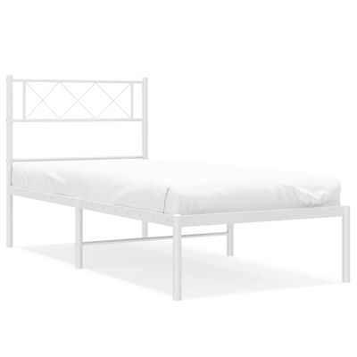 vidaXL Metal Bed Frame without Mattress with Headboard White 39.4"x74.8"