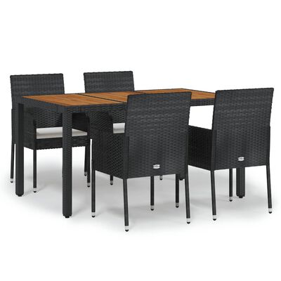 vidaXL 5 Piece Patio Dining Set with Cushions Black Poly Rattan