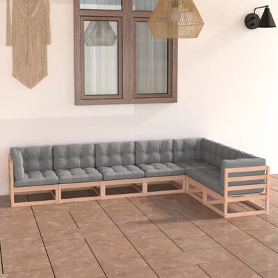 vidaXL 7 Piece Patio Lounge Set with Cushions Solid Wood Pine