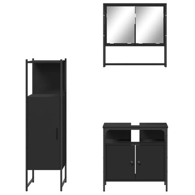 vidaXL 3 Piece Bathroom Furniture Set Black Engineered Wood