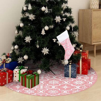 vidaXL Luxury Christmas Tree Skirt with Sock Pink 3 ft Fabric